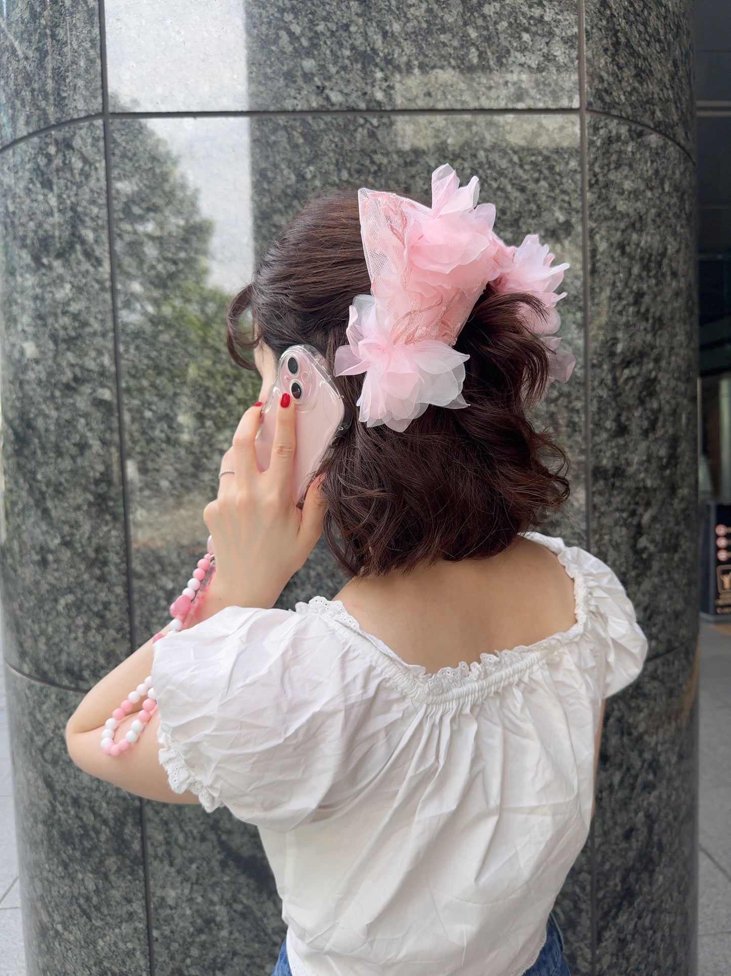 Dress Ribbon Barrette-キャンディピンク-